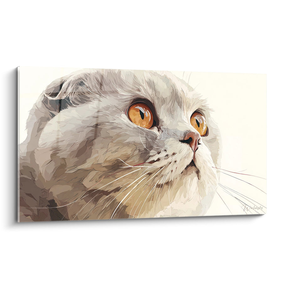 Obraz Kota Scottish Fold z Bursztynowymi Oczami - Spojrzenie Kontemplacyjne - Edycja Scottish Fold