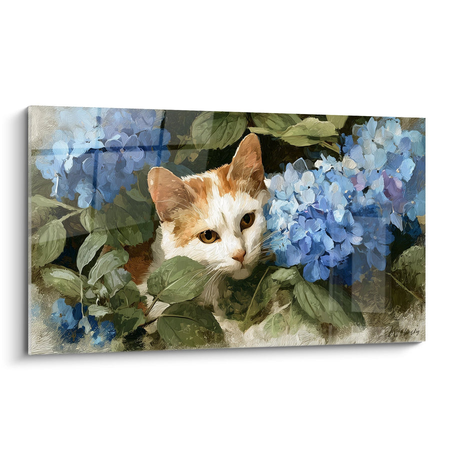 Tableau Chat Turkish Van dans les Hortensias - Jardin Enchanté - Edition chat Turkish Van