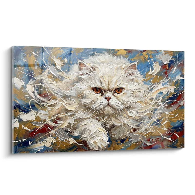 Tableau Chat Persan Blanc Expressionniste - Tempête de Poils - Edition chat Persan