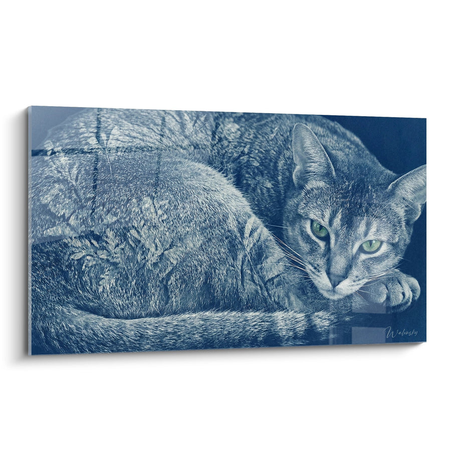 Tableau Chat Abyssin aux Yeux Verts - Elegance Bleue - Edition chat Abyssin