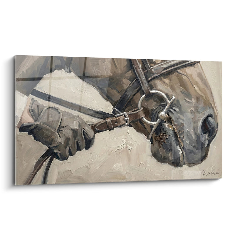 Kunstwerk Pferd mit Trense und Geschirr - Klassisches Reitporträt - Reitsport-Edition