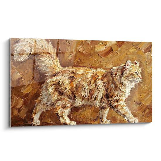 Schilderij Kat met Opgevouwen Oren - Goudkleurige Olieverf - Editie American Curl kat