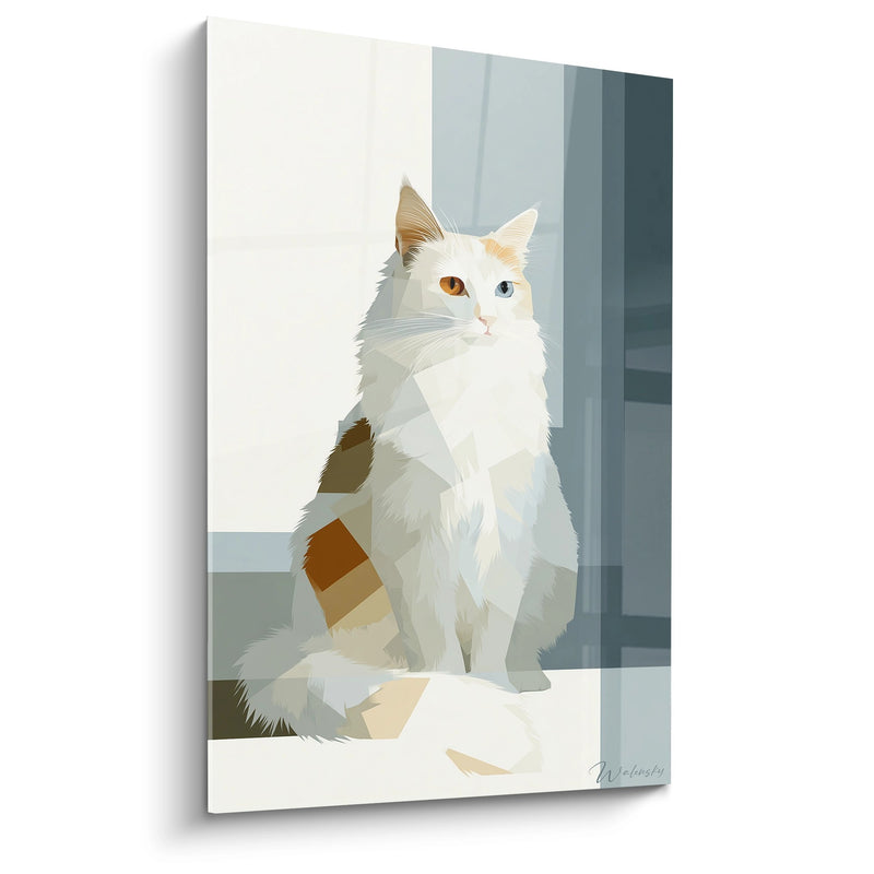 Turkish Van Cat with Heterochromatic Eyes Painting - Geometric Elegance - Turkish Van Cat Edition