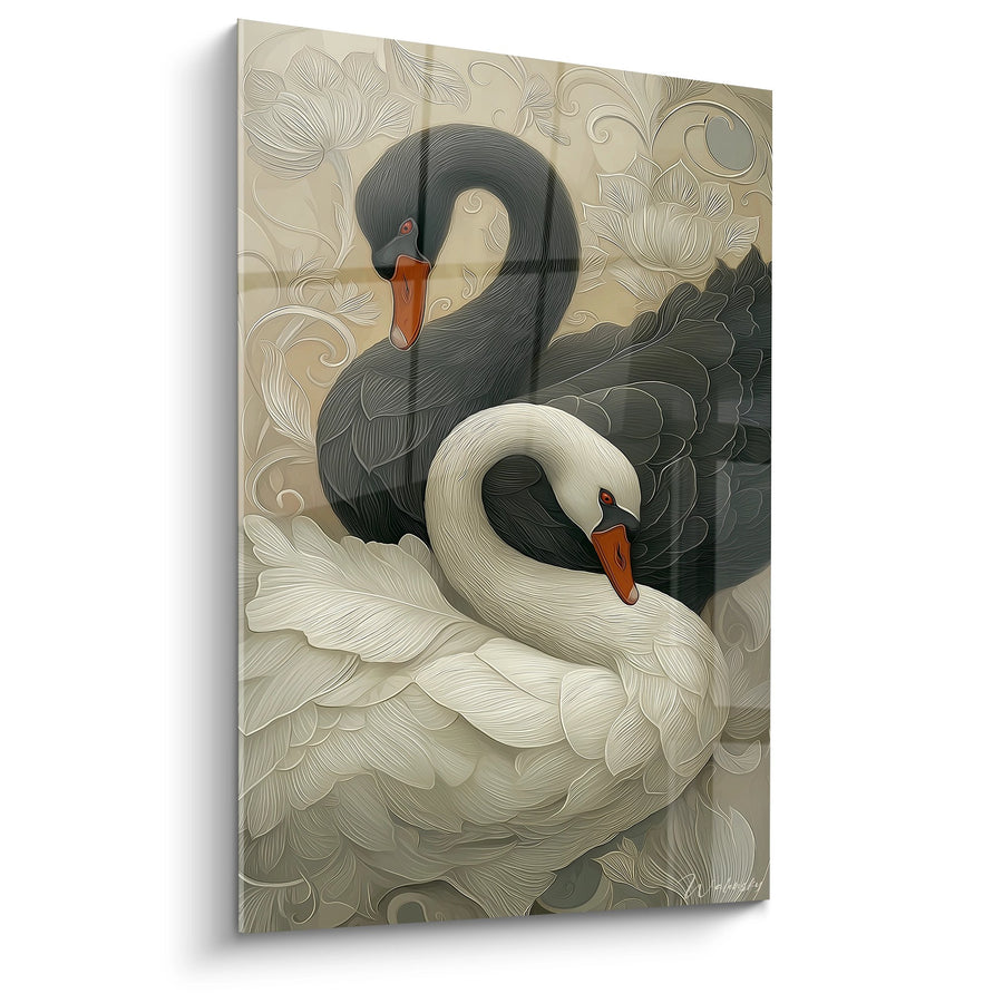 Tableau Cygnes - Duo Élégant Noir et Blanc - Edition Art déco