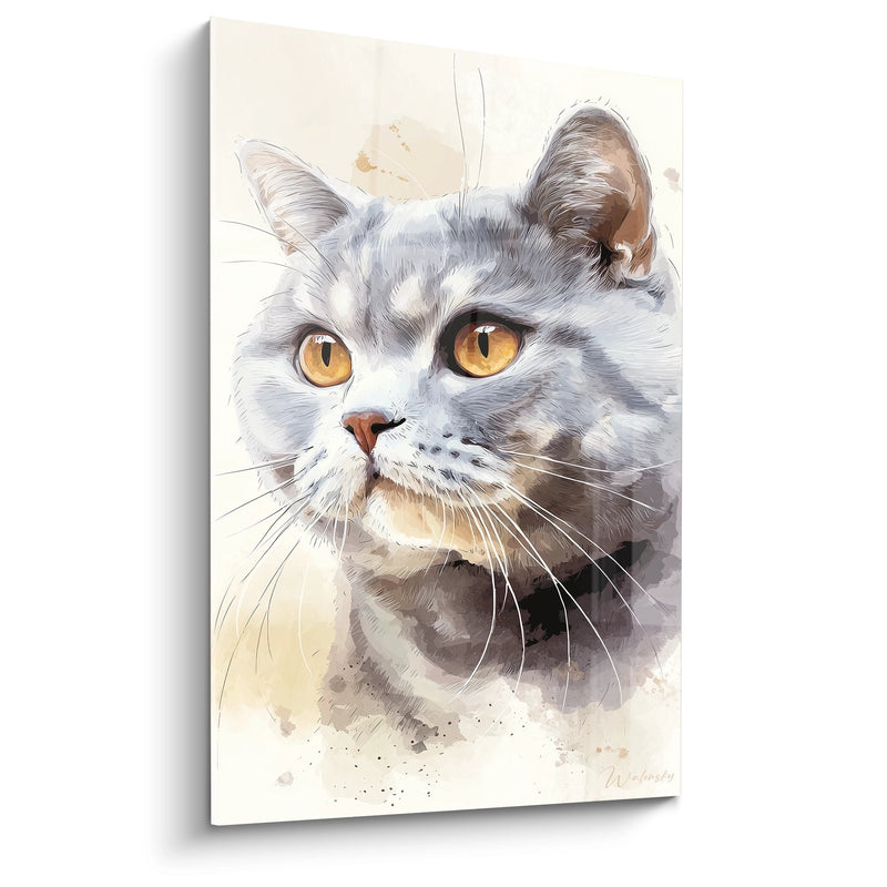 Tableau Chat British Shorthair Aquarelle - Regard Doré - Edition chat British shorthair