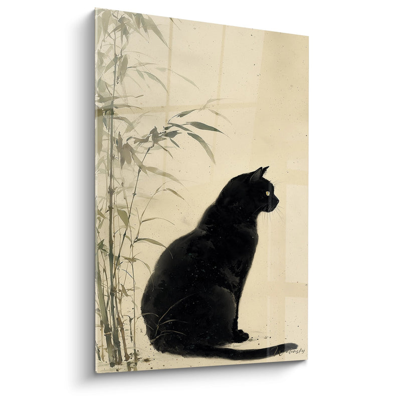 Gemälde schwarze Katze und Bambus - Zen-Gelassenheit - Bombay-Katzen-Edition