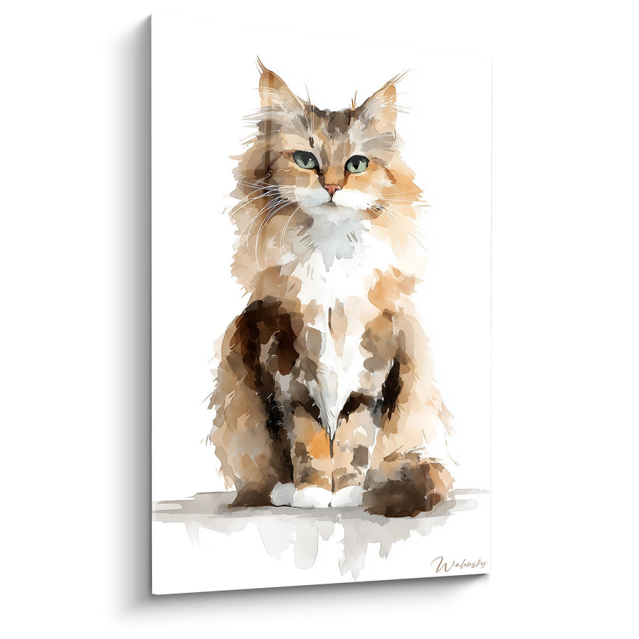 Tableau Chat Sibérien Assis - Aquarelle Majestueuse - Edition chat Sibérien