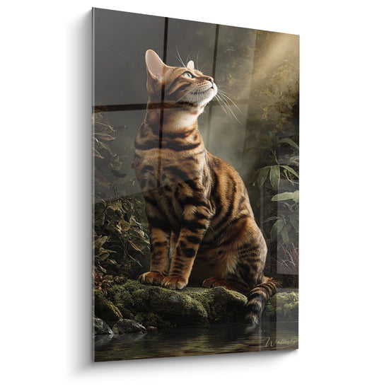 Schilderij Contemplatieve Bengaalse Kat - Sereniteit aan het Water - Bengaalse Kat Editie