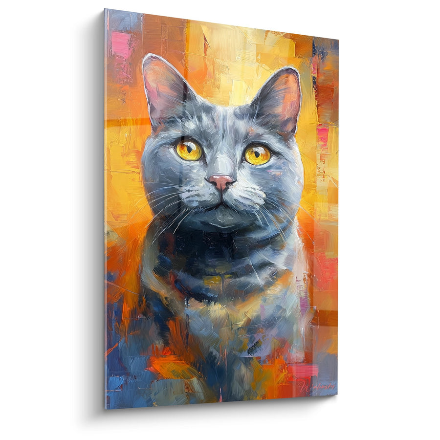 Tableau Chat Gris aux Yeux Dorés - Portrait Expressif - Edition chat American Shorthair