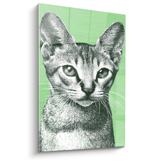 Tableau Chat Sokoke Portrait Gravure - Regard Émeraude - Edition chat Sokoke
