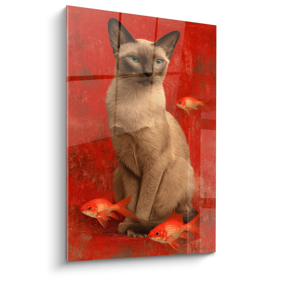 Tableau Chat Tonkinois et Poissons Rouges - Harmonie Aquatique - Edition chat Tonkinese