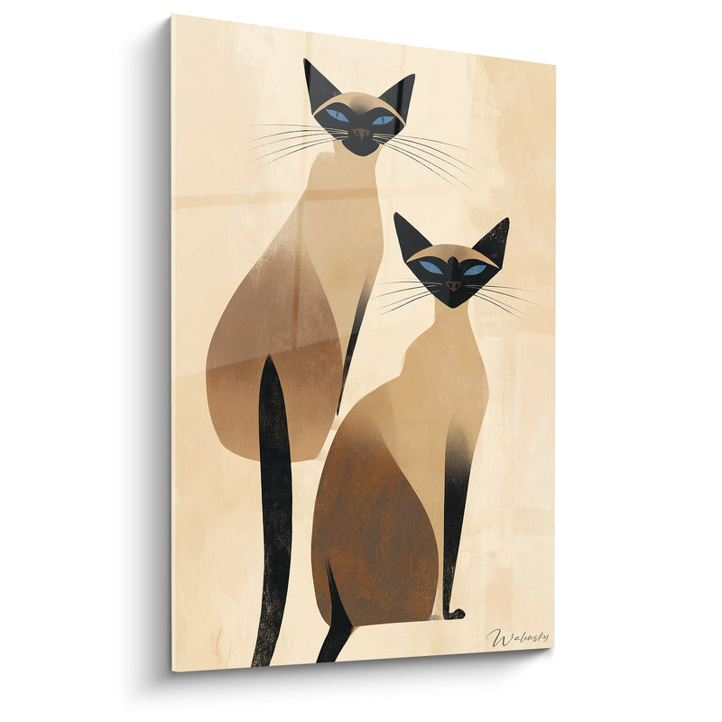 Geometric Siamese Cats Wall Art - Modern Minimalist Design - Siamese Cat Edition