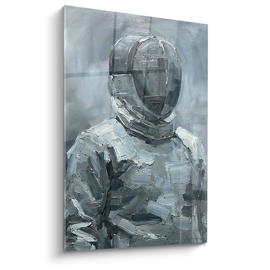 Quadro ritratto schermitore maschera pittura contemporanea toni grigio blu decorazione murale edizione scherma