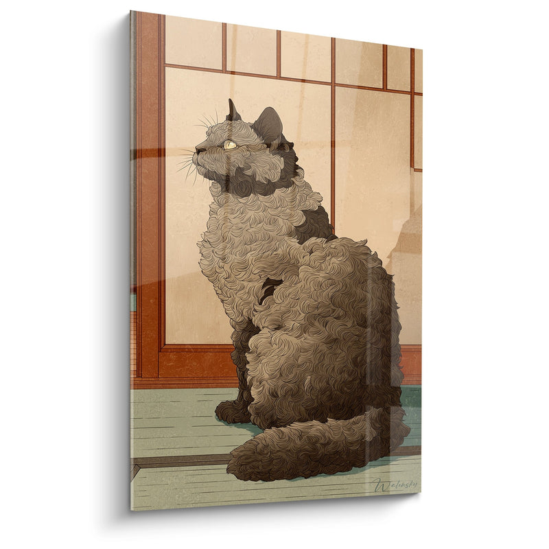 Tableau Chat Selkirk Rex Assis - Contemplation Japonaise - Edition chat Selkirk Rex