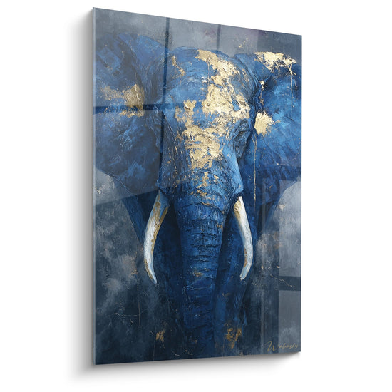 Tableau Éléphant Bleu - Majesté Dorée - Edition Animaux d'Afrique