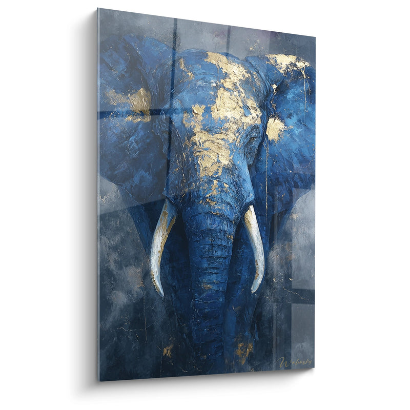 Elefantengemälde Blau - Goldene Majestät - Ausgabe Afrikanische Tiere