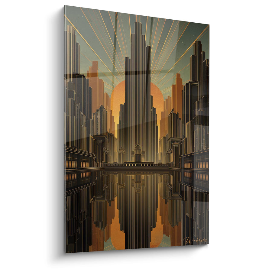 Tableau Ville Futuriste - Métropole des Rayons Dorés - Edition Art déco
