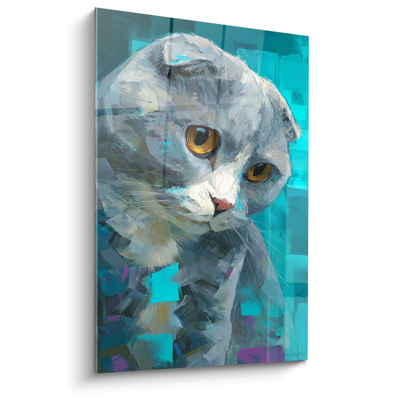 Scottish Fold Cat Artistic Painting - Golden Gaze - Scottish Fold Cat Edition
