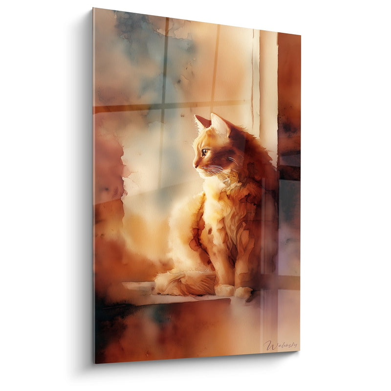 Tableau Chat Somali à la Fenêtre - Lumière Dorée - Edition chat Somali