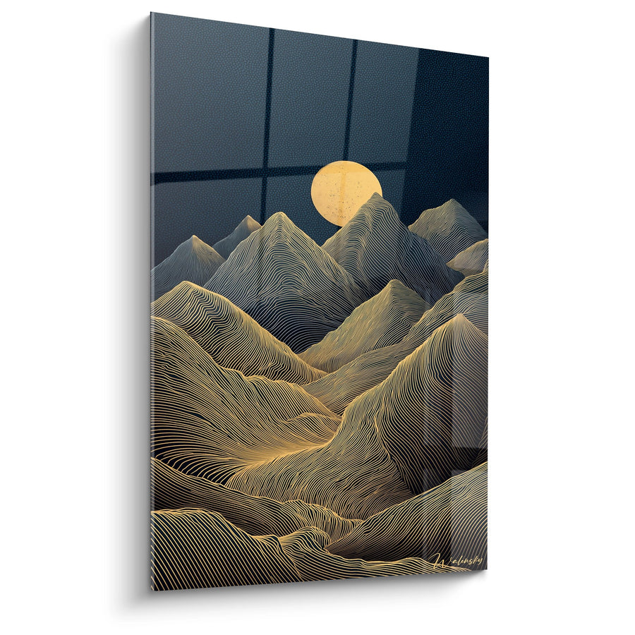 Tableau Paysage Montagne - Lignes d'Or et Lune - Edition Art déco
