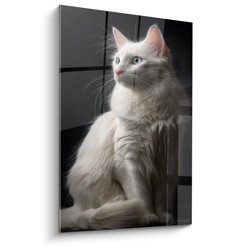 White Turkish Angora Cat Painting - Elegance with Odd Eyes - Turkish Angora Cat Edition