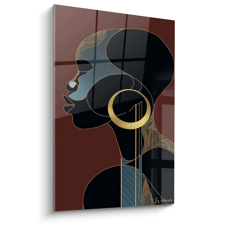 Tableau Portrait Femme Africaine - Art Géométrique Doré - Edition Visage africain