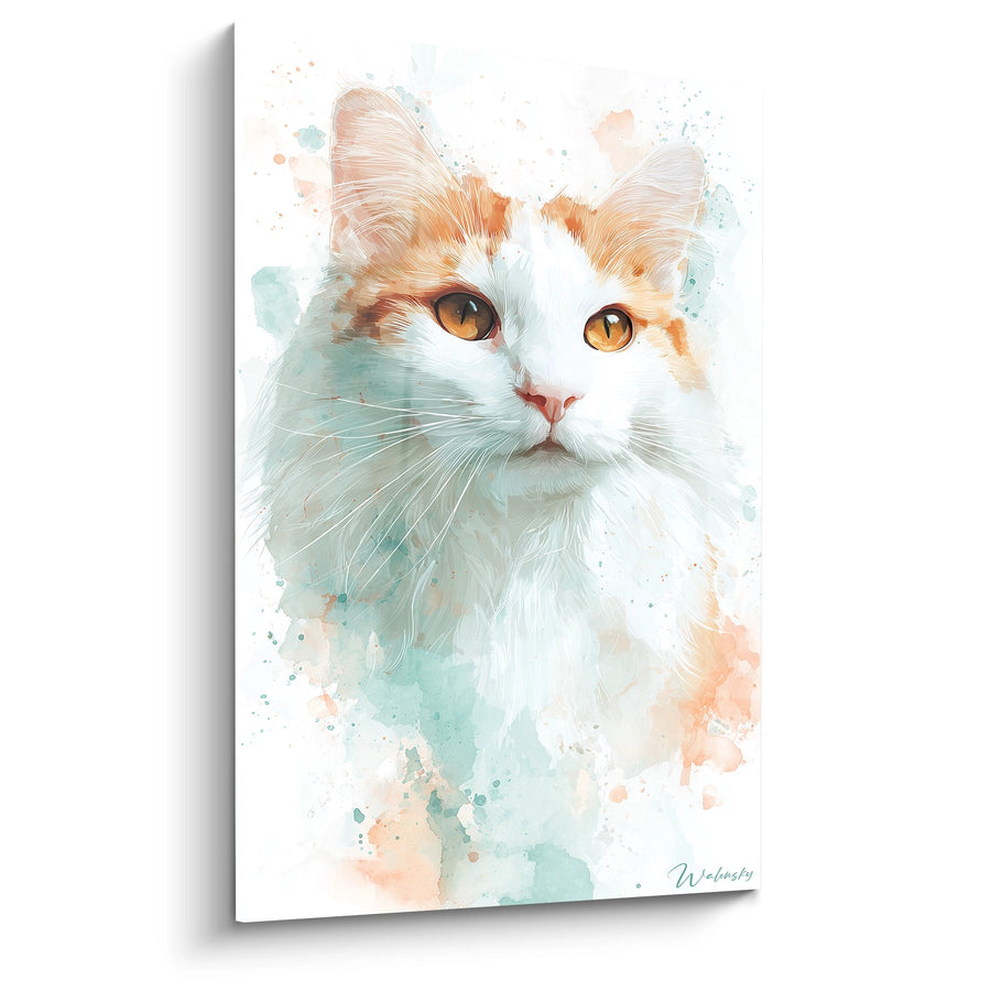 Tableau Chat Turkish Van Aquarelle - Regard Doré - Edition chat Turkish Van