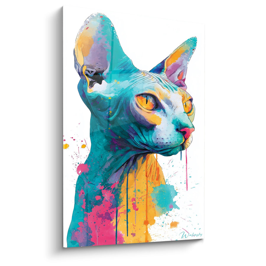 Tableau Chat Sphynx Multicolore - Art Aquarelle Moderne - Edition chat Sphynx