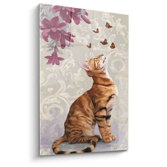 Schilderij Kat Toyger met Vlinders - Sprookjesachtige Tuin - Editie kat Toyger