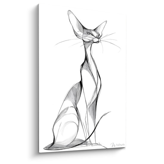 Miniatuur Zittende Kat Schilderij - Elegante Katachtige - Serengeti Kat Editie