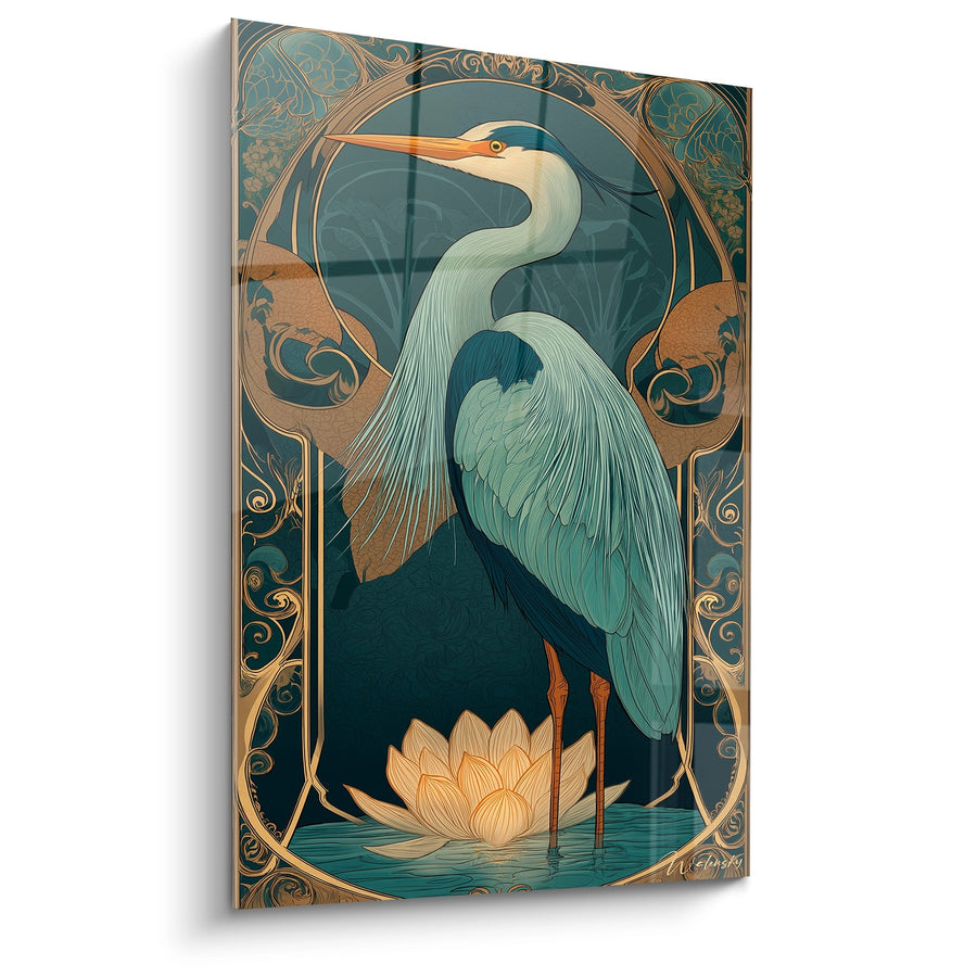 Tableau Héron Art Nouveau - Élégance Aquatique - Edition Art déco