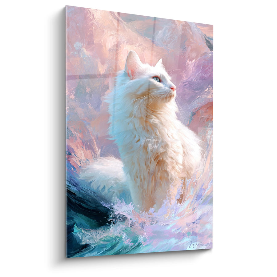 Tableau Chat Turkish Van Contemplant - Rêverie Pastel - Edition chat Turkish Van