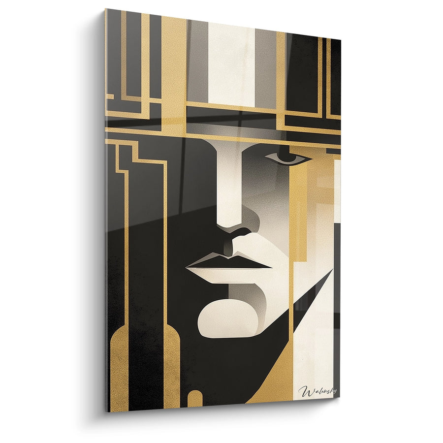 Tableau Visage Géométrique - Portrait Art Déco Doré - Edition Art déco
