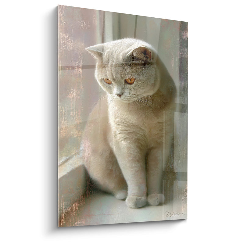 Schilderij crème Brits Korthaar kat - Contemplatieve blik - Editie Brits Korthaar kat