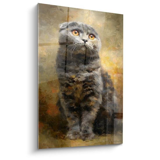 Obraz Kota Scottish Fold Siedzącego - Złoty Wzrok - Edycja kota Scottish Fold