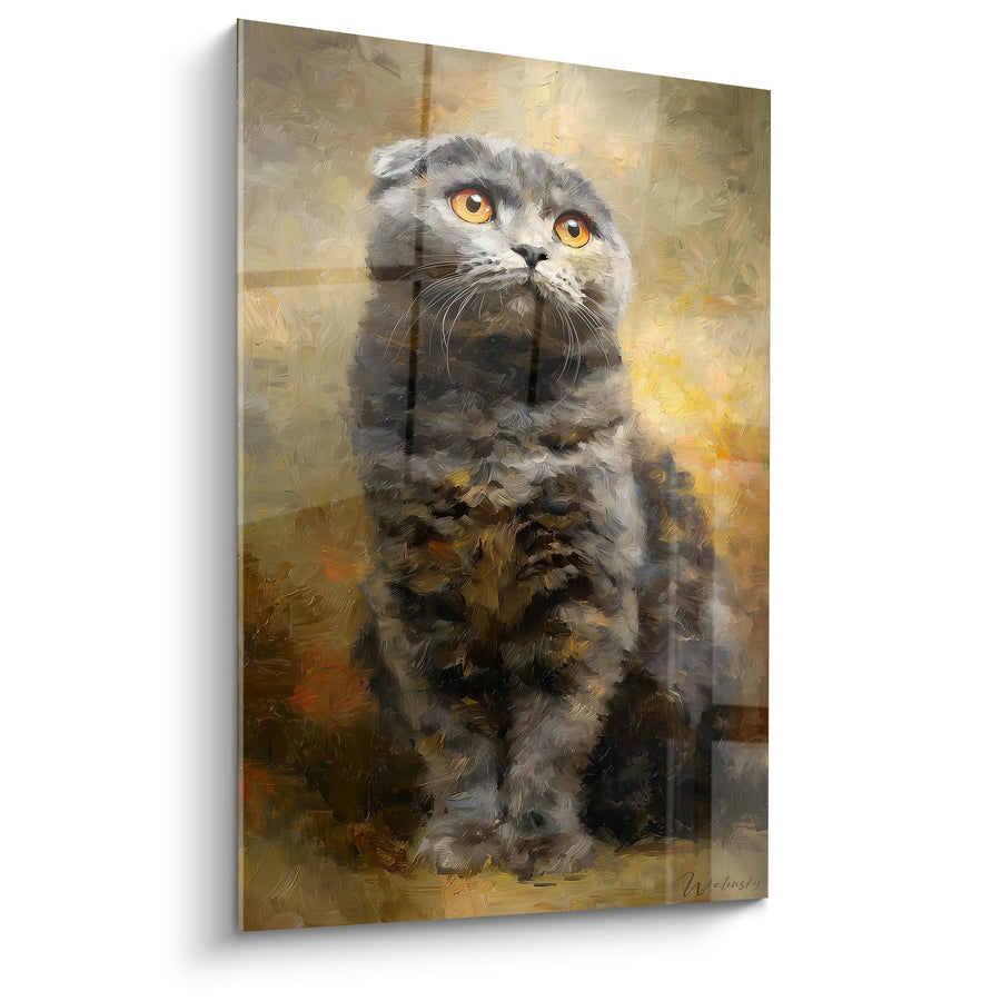 Obraz Kota Scottish Fold Siedzącego - Złoty Wzrok - Edycja kota Scottish Fold