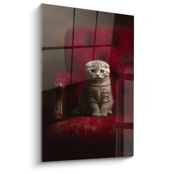 Obraz kota Scottish Fold na czerwonym fotelu - Vintage Elegancka - Edycja kota Scottish Fold