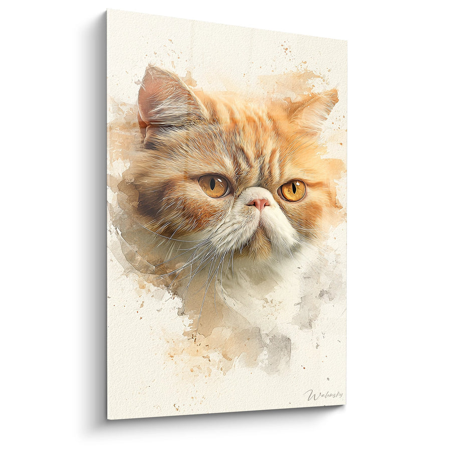 Tableau Chat Exotic Shorthair Aquarelle - Regard Doré - Edition chat Exotic Shorthair
