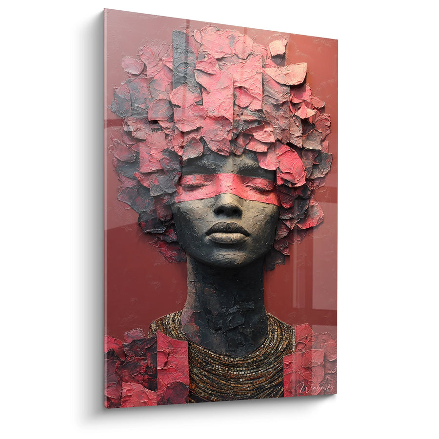 Tableau Femme Africaine - Pétales Corail - Edition Visage africain