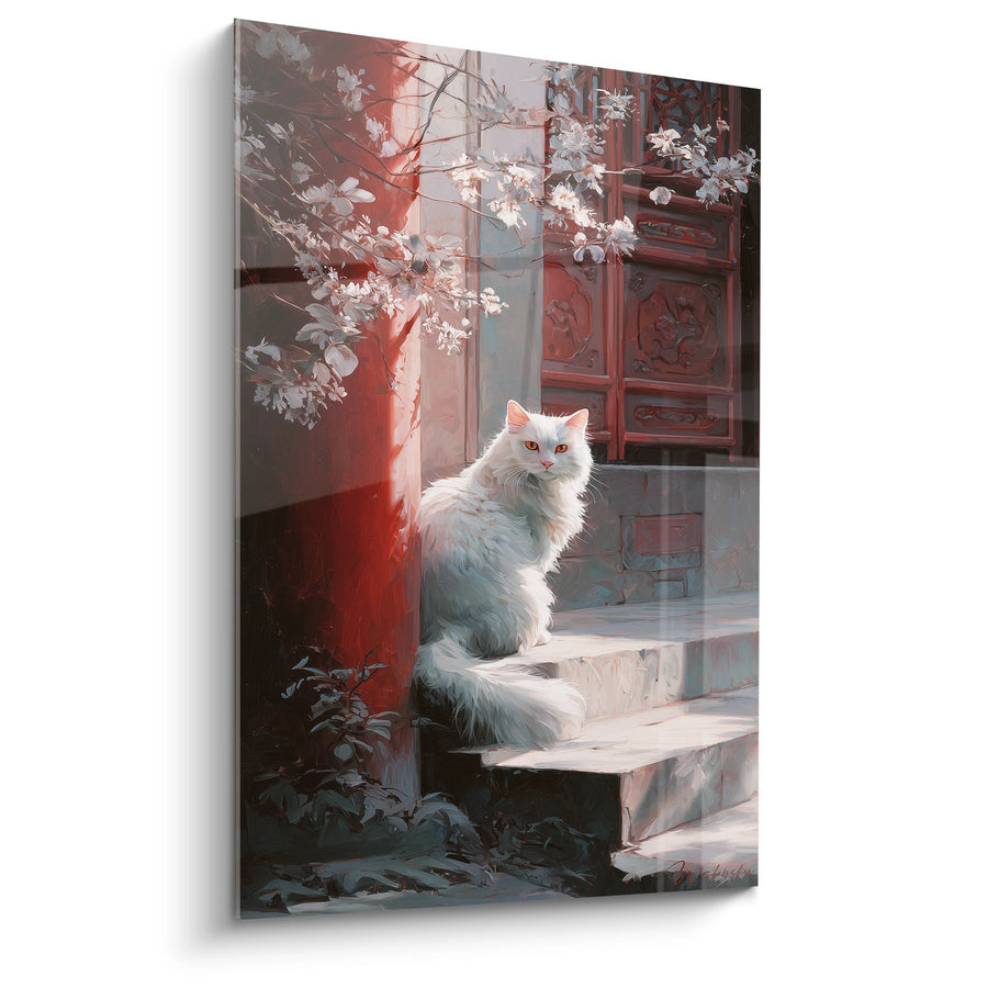 Tableau Chat Turkish Angora Jardin Zen - Contemplation Florale - Edition chat Turkish Angora