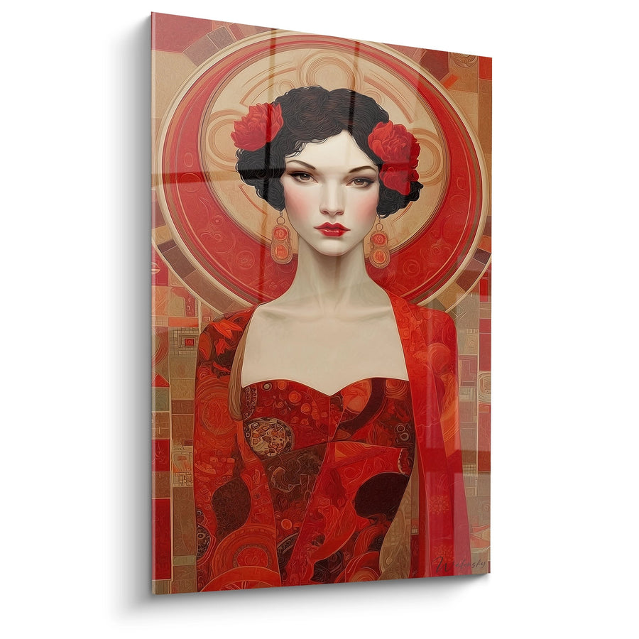 Tableau Femme Art Déco - Dame aux Roses Rouges - Edition Art déco