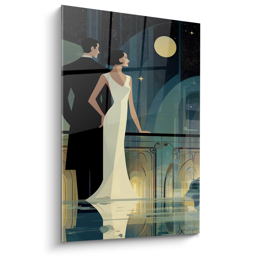 Tableau Couple Art déco - Romance sous la pleine lune - Edition Art déco