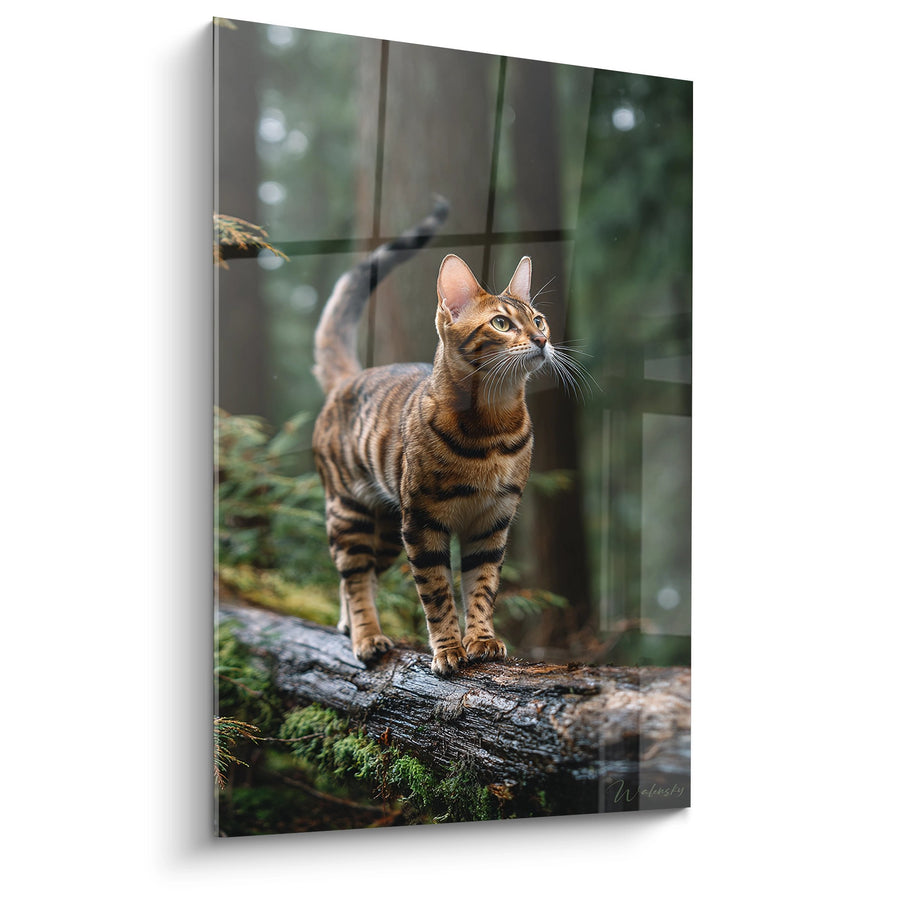 Tableau Chat Bengal sur Tronc - Élégance Sauvage - Edition chat Bengal
