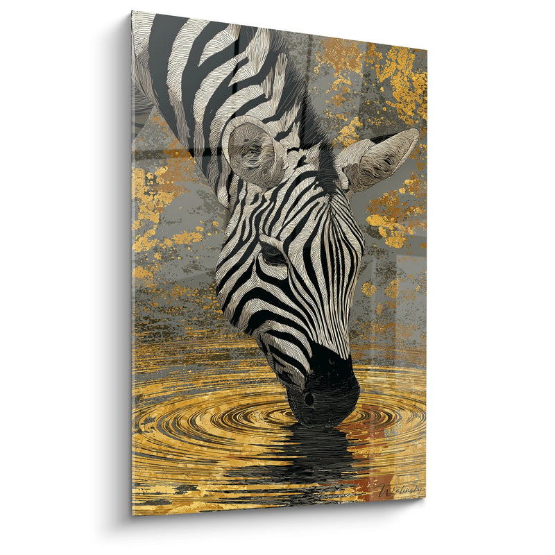 Zebra Drinking - Golden Reflections - African Animals Edition