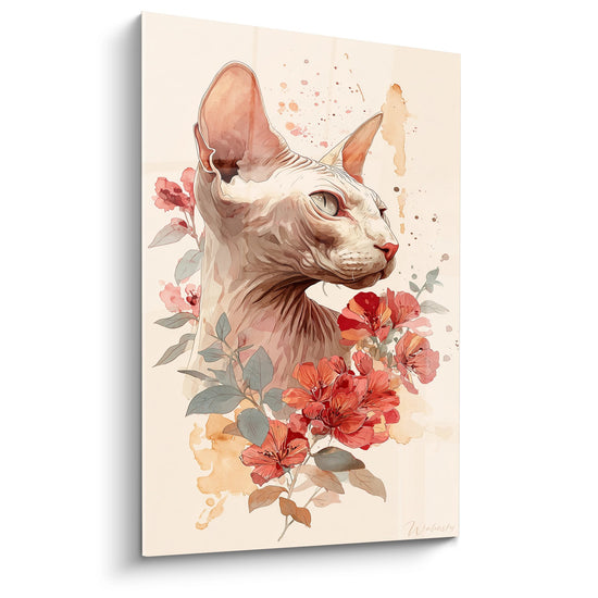 Bloemrijke Sphynx kat schilderij - Bloemrijke elegantie - Sphynx kat editie