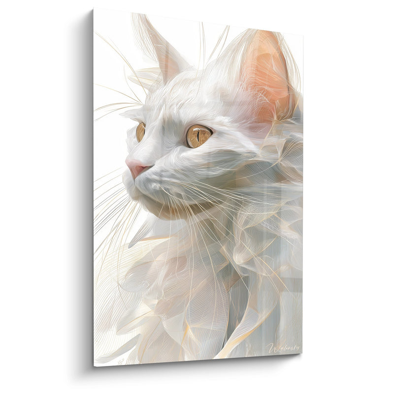 Gemälde Weiße Turkish Angora Katze - Goldener Blick - Turkish Angora Katzen Edition