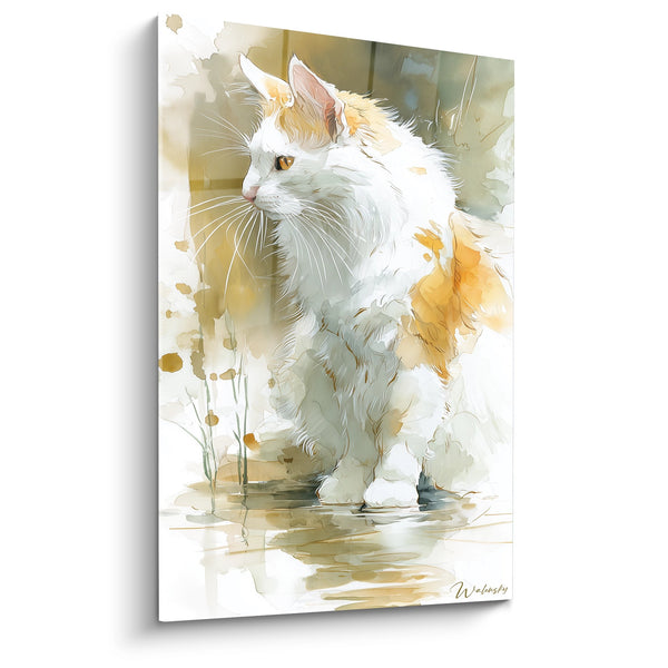 Obraz kota białego akwarela - Elegancja kociego uroku - Edycja kota Turkish Van