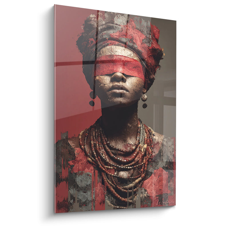 Tableau Femme Africaine - Reine aux Perles Rouges - Edition Visage africain