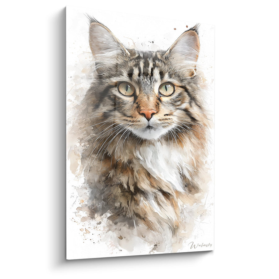 Tableau Chat American Bobtail Aquarelle - Portrait Majestueux - Edition chat American Bobtail