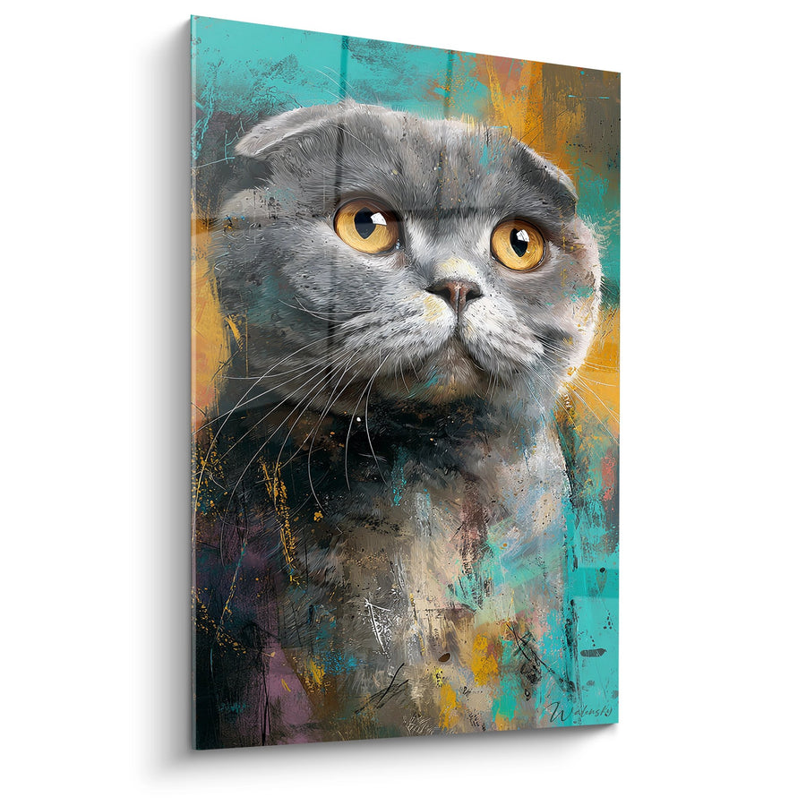 Obraz Kota Scottish Fold Złote Oko – Nowoczesny Portret Artystyczny – Edycja kota Scottish Fold